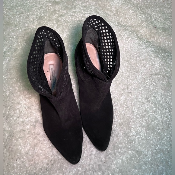 Diane Von Furstenberg | Suede Ankle Bootie | Mesh Design | in Black - Picture 8 of 13